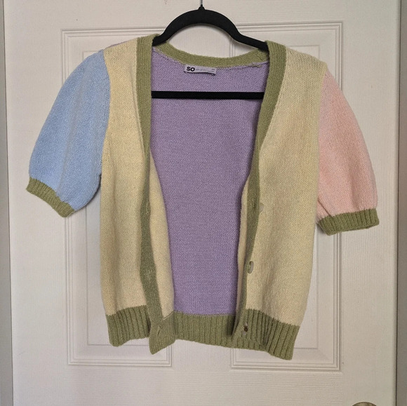 Pastel Color block Cropped Cardigan - Picture 2 of 6